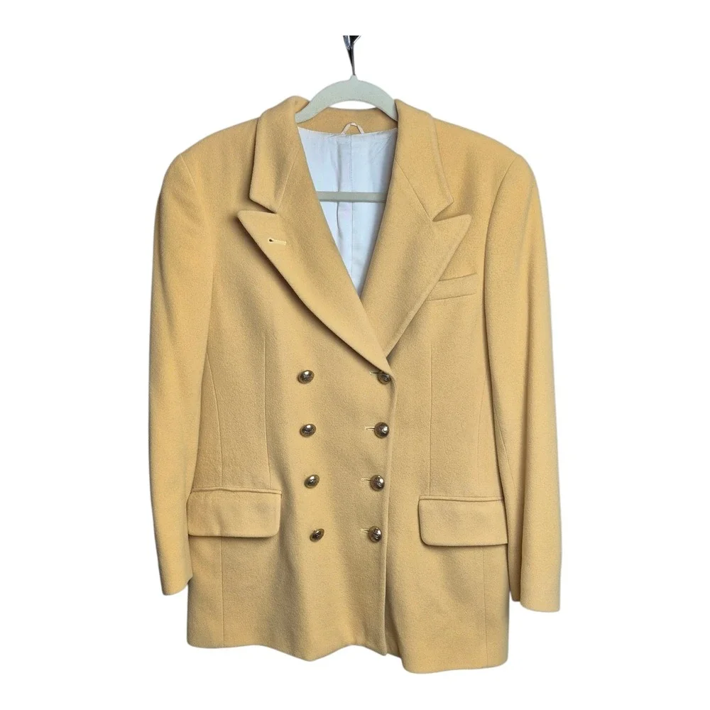 VTG Burberrys Wool‎ Cashmere Blazer Womens 8 Yellow Double Breasted Made in USA